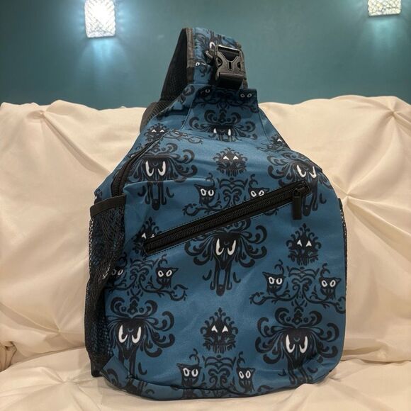 Haunted Mansion Blue Wallpaper Chest Sling Bag Travel Daypack Unisex NEW - Picture 1 of 6